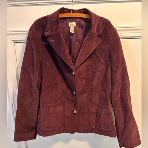 L.L. Bean Riding Equestrian Cordory Jacket 3 Button Blazer Plum Women's 20 Reg